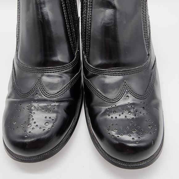 Etienne Aigner Wingtip Ankle Boots Size 9.5M Black 3" Stack Heel Brogue Witchy - Picture 12 of 16